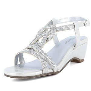LONDON FOG Womens Macey Demi-Wedge Dress Sandals Silver 8.5 M US